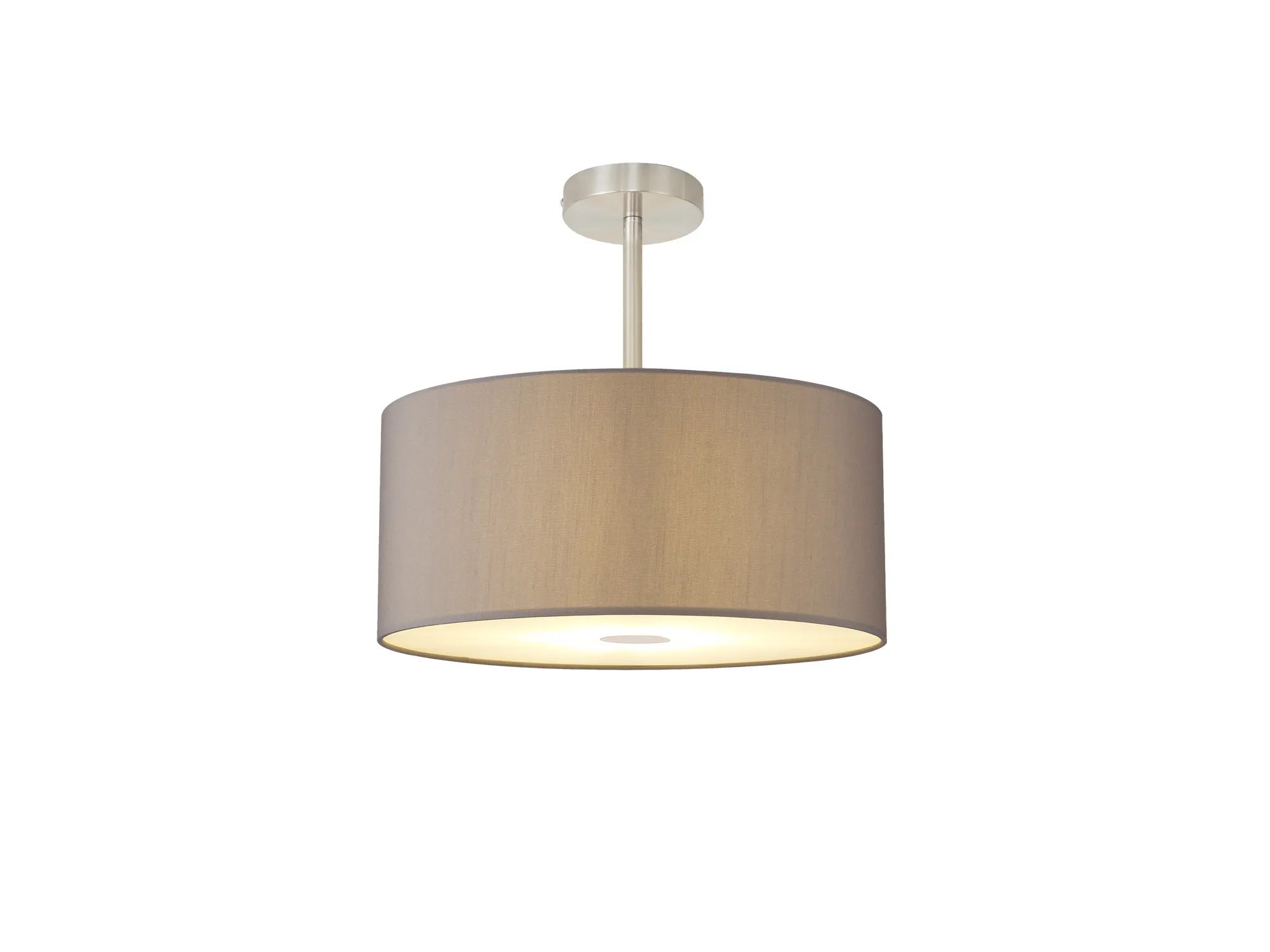 Baymont 40cm Semi Flush 1 Light Satin Nickel, GreyWhite Laminate, Frosted Diffuser DK0262  Deco Baymont SN GR